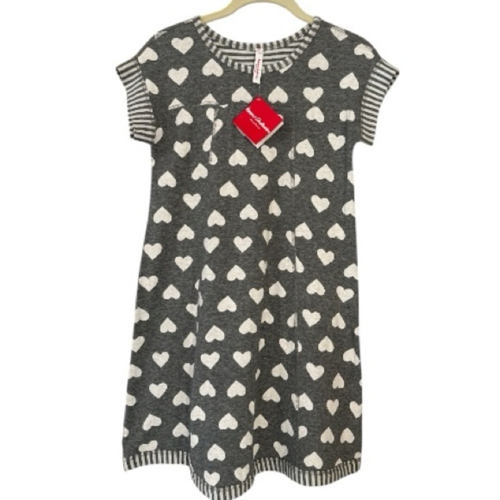 HANNA ANDERSSON girls dress,soft cotton sz 140 US, sz 10, gray and white hearts